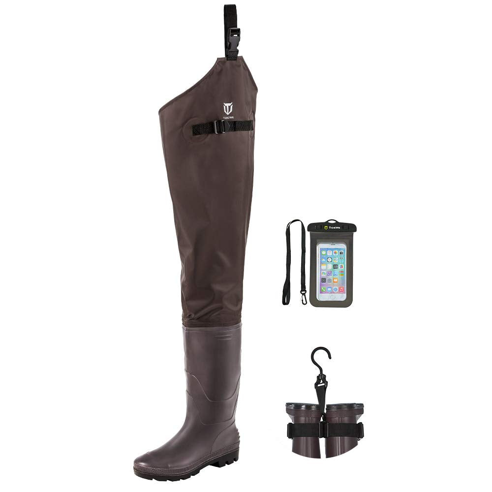 TIDEWE hip wader upper view shows waterproof design for all-weather fishing.