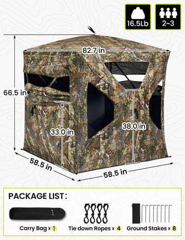 TIDEWE 2-3 person space fits small hunting groups.