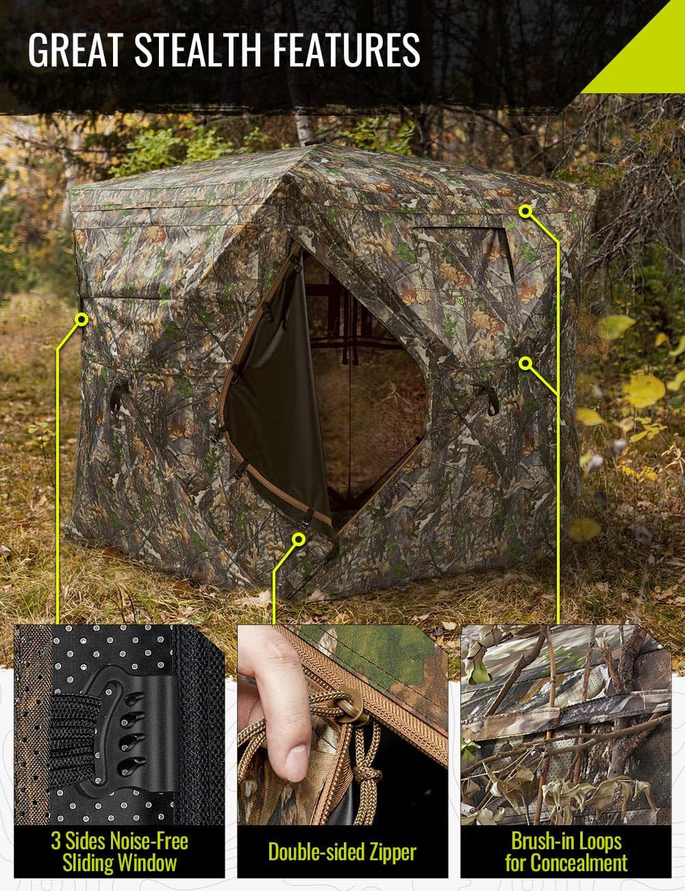 TIDEWE brush-in loops help concealment within natural habitat.