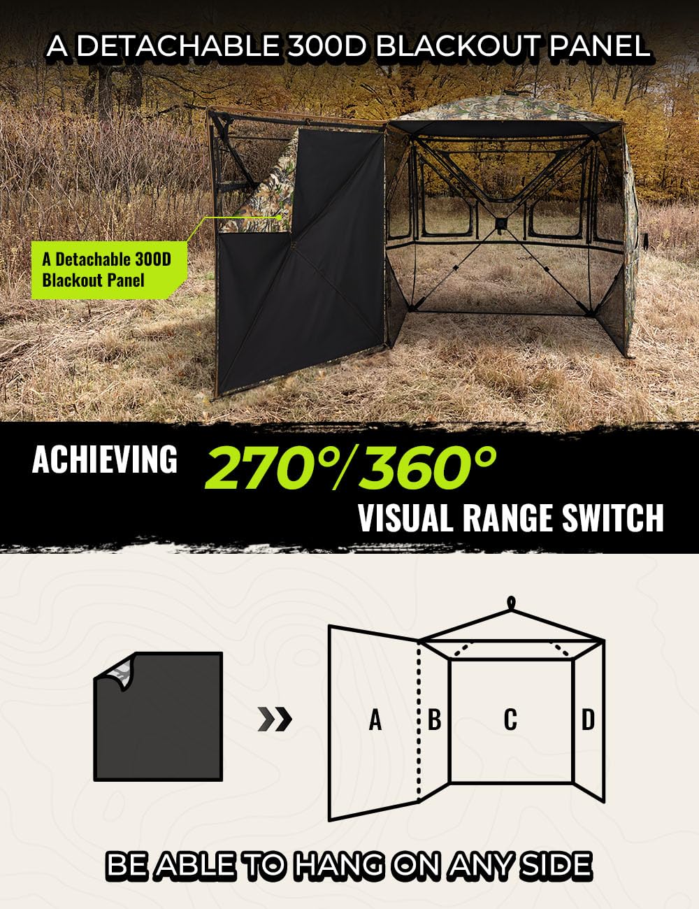TIDEWE hunting blind with large open door for silent entry