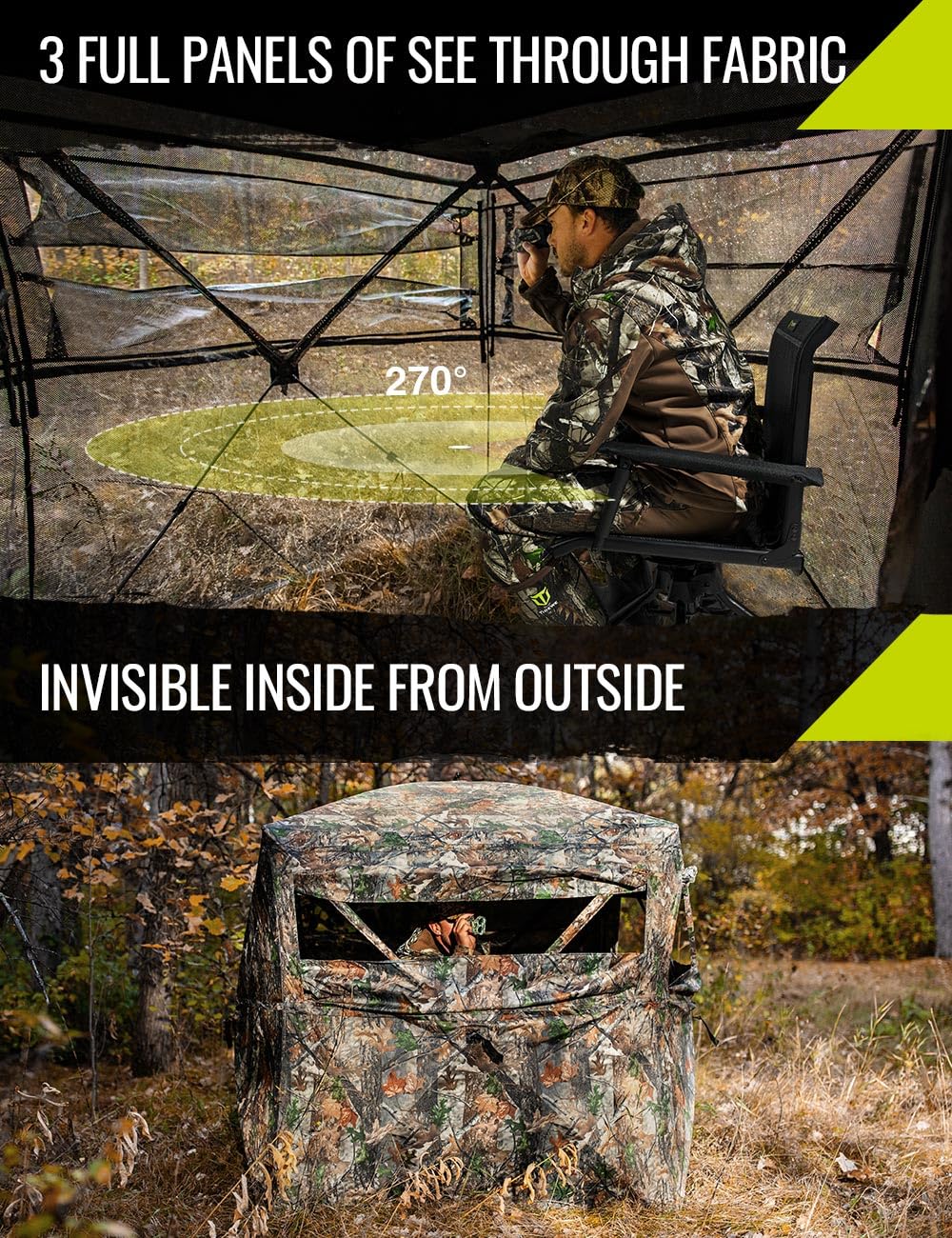 TIDEWE blind side windows enable silent, unobtrusive spotting during hunts.