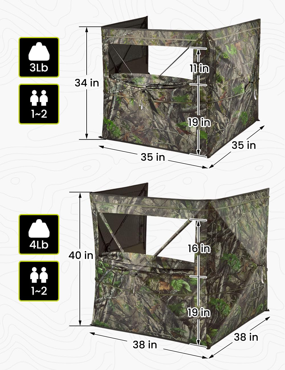 TIDEWE hunting blind standard three-panel layout supports 1-2 hunters