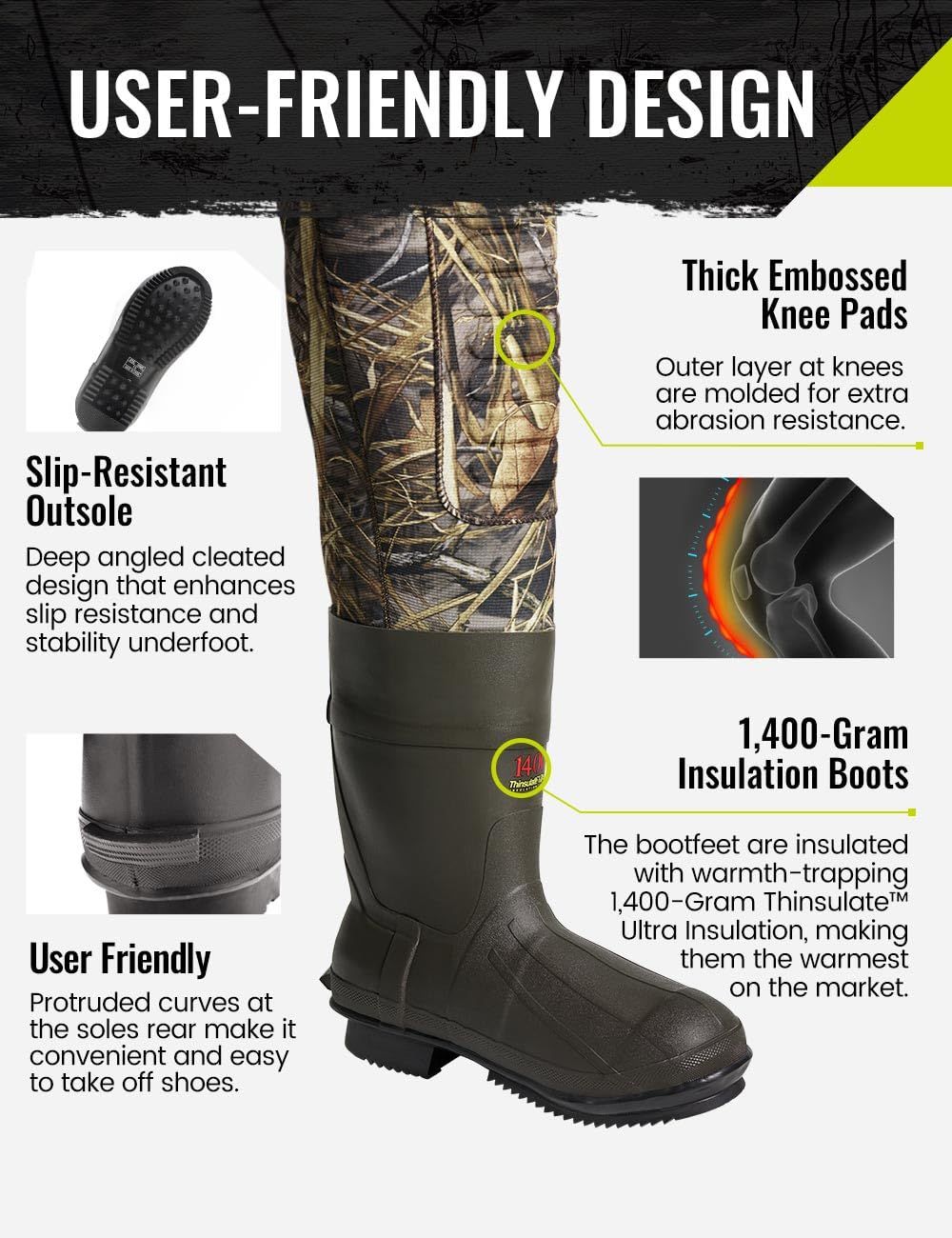 TIDEWE hunting wader seam-sealed leg area for leak-proof construction