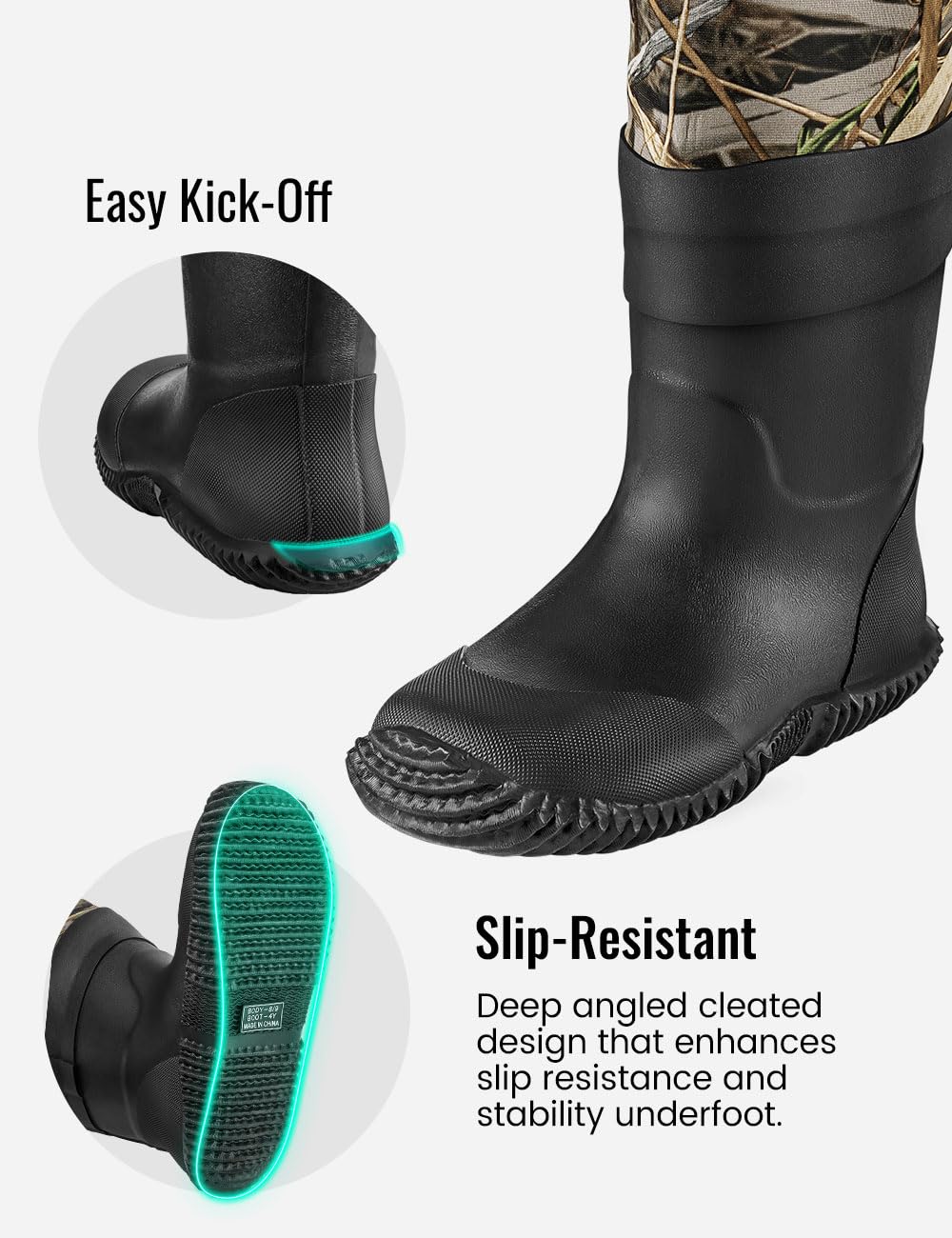 TIDEWE kids waders knee-pads provide extra protection on rugged, muddy banks.
