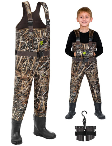 TIDEWE kids waders neoprene upper deliver warmth and waterproof protection for outdoor adventures.