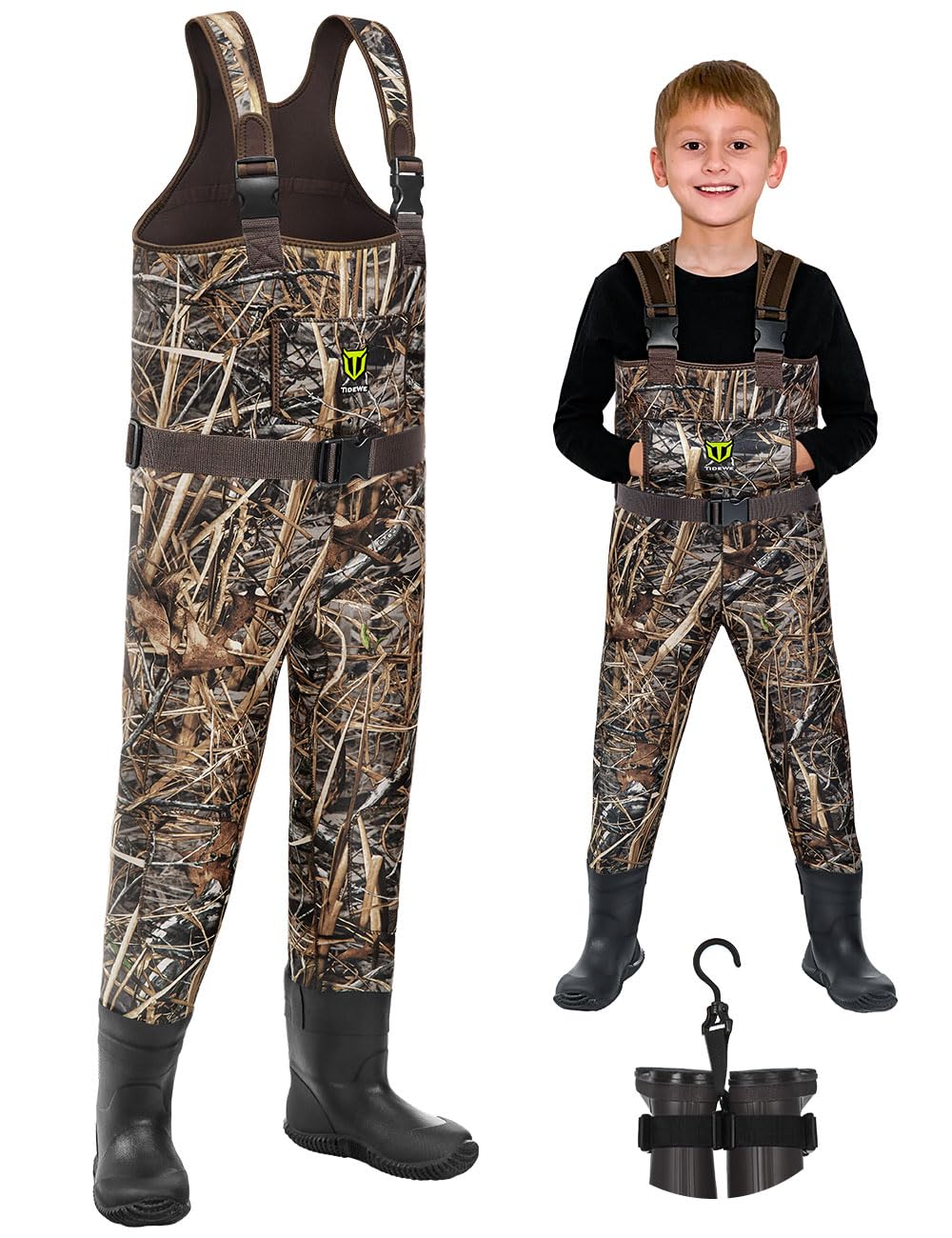 TIDEWE kids waders neoprene upper deliver warmth and waterproof protection for outdoor adventures.