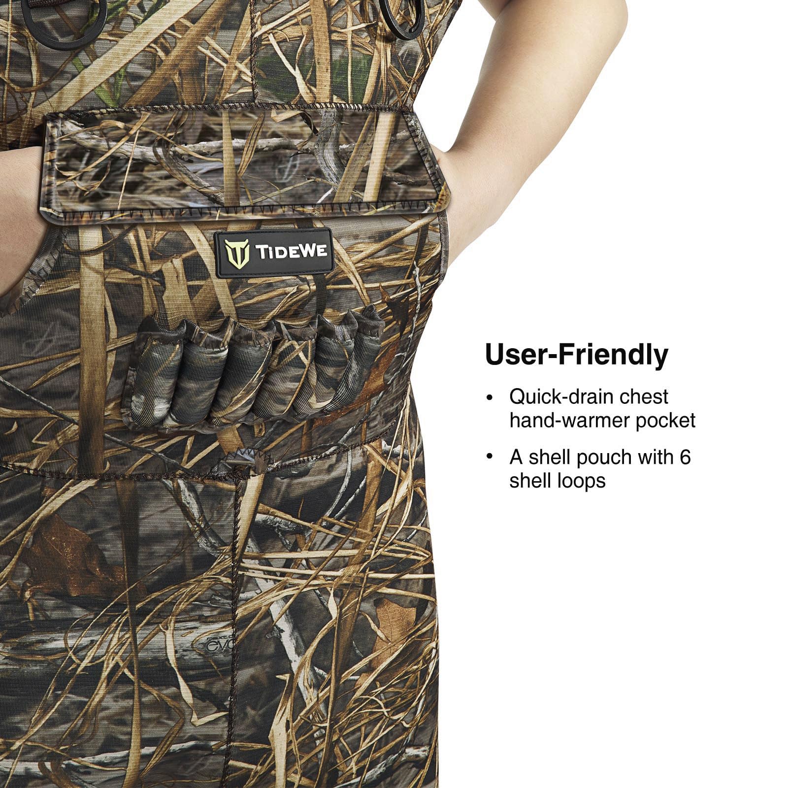 TIDEWE Evos bootfoot waders with boot interior showing 800g Thinsulate insulation for warmth.