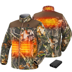 TIDEWE men's heated jacket front view in Truetimber camo for cold-weather hunting.
