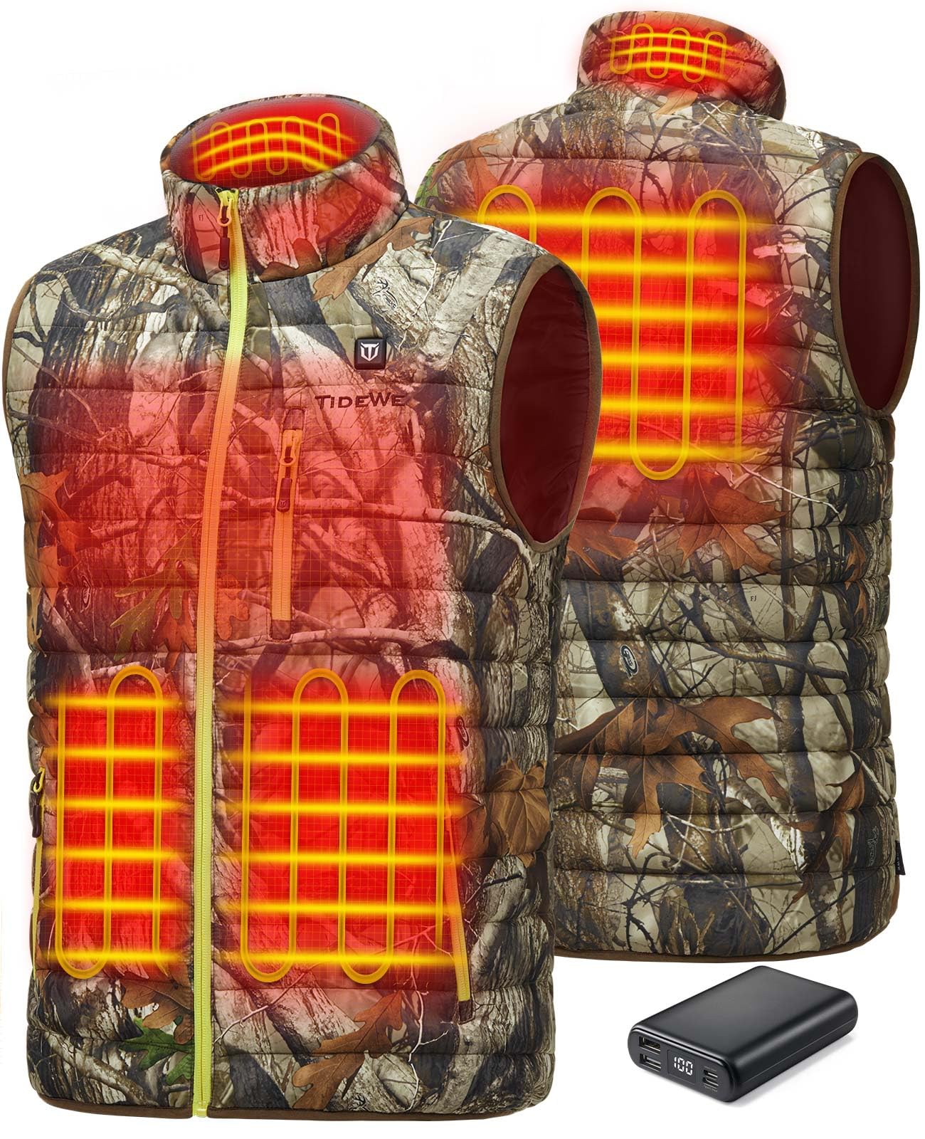 TideWe men's heated vest Next Camo front view for outdoor warmth