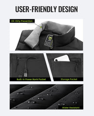 TIDEWE heated vest black back view highlighting heating zones