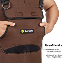 TIDEWE Neoprene Waders chest pocket with hand-warmer feature for dry items