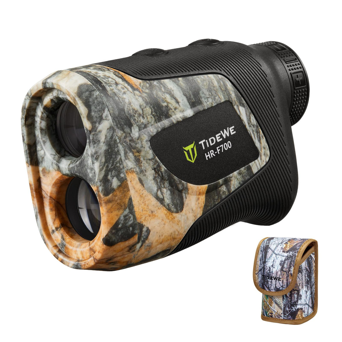 TIDEWE rangefinder in camo angle view for discreet field use with fast distance estimation