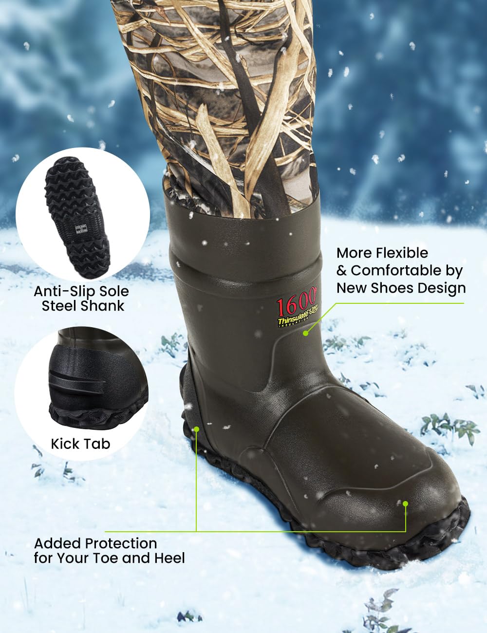 TIDEWE steel-shank-boot delivers puncture protection and solid support on slick, muddy surfaces.