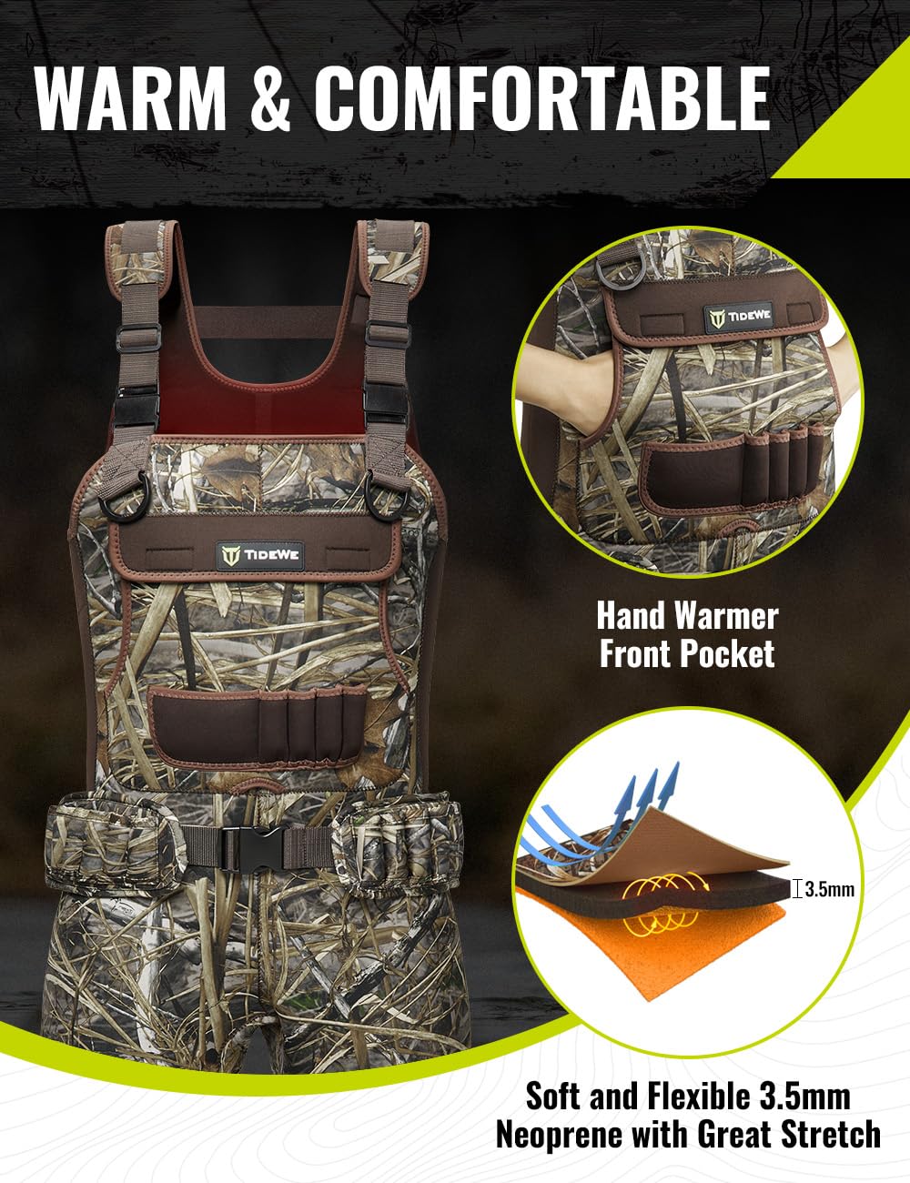TIDEWE waders non-slip textured soles boost stability on slick terrain