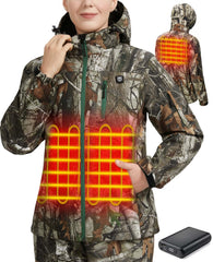 TIDEWE Next Camo G2 women's heated jacket with battery pack keeps you warm during long outdoor hunts