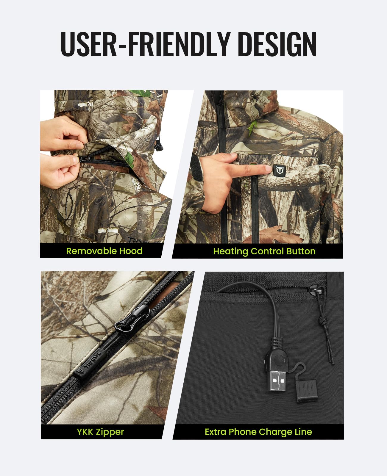TIDEWE Next Camo G2 battery port usage demonstrating charging compatibility
