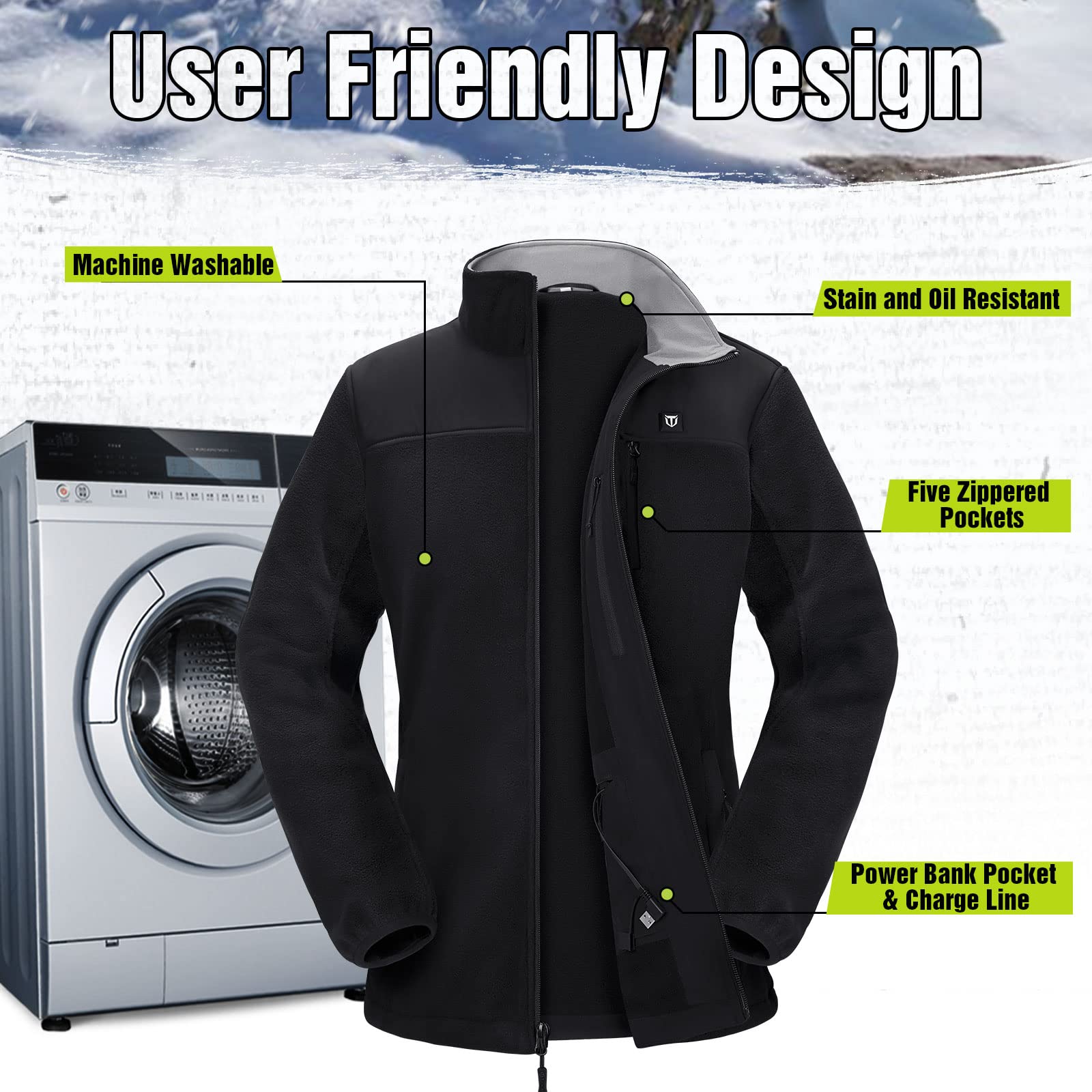 TIDEWE heated jacket ideal for hunting, hiking, camping in cold weather