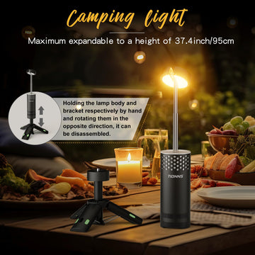 TIDNNS camping-lantern-detachable-head-magnetic-base demonstrates hands-free mounting on metal surfaces.