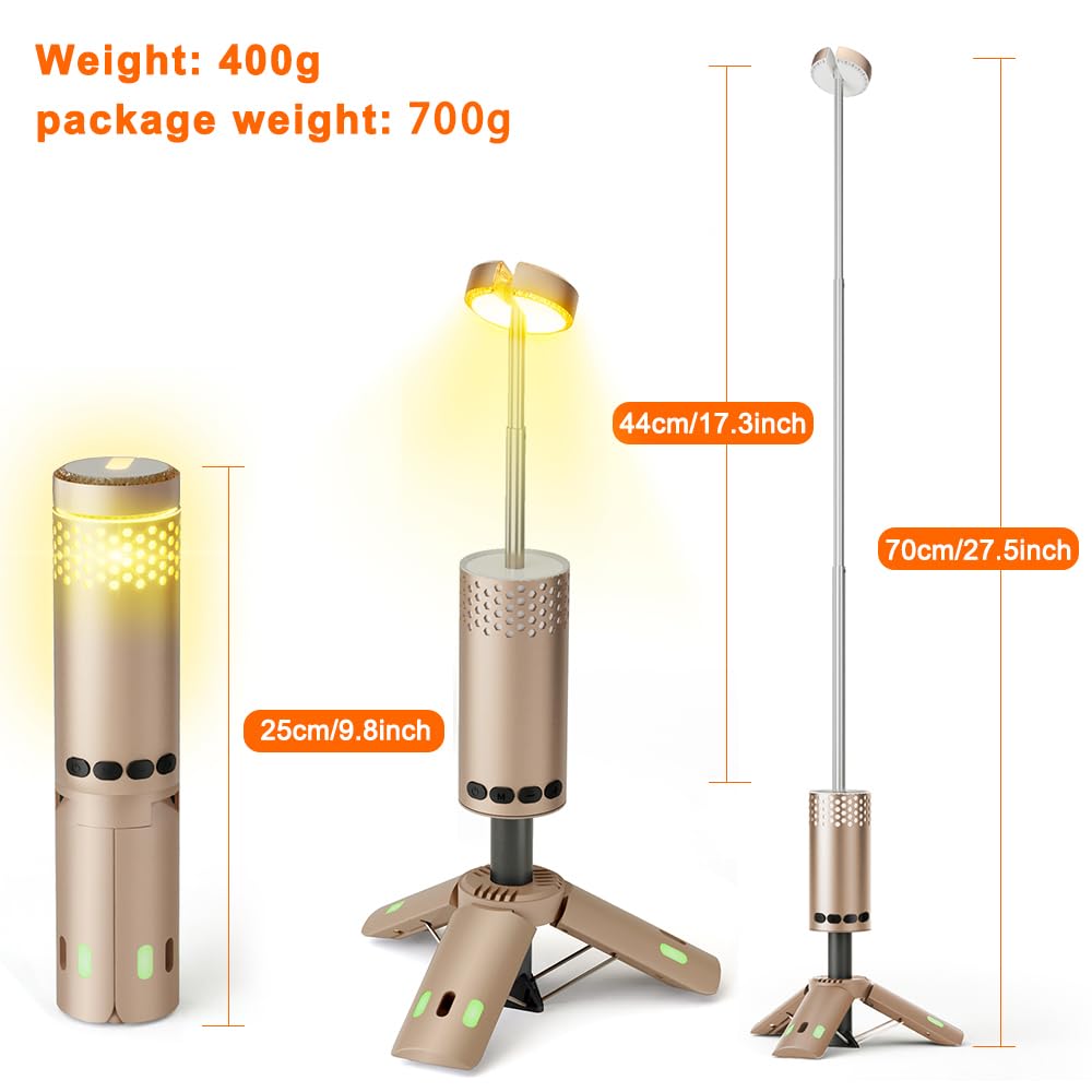 TIDNNS camping lights extended telescopic body for tall, broad-area illumination.