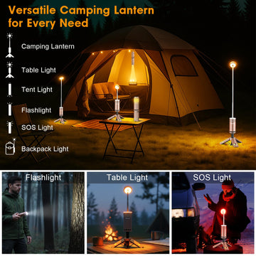 TIDNNS camping lights stand with one-fourth-inch nut enables tripod use.