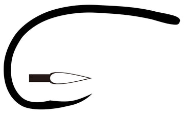 TIEMCO Q100 hook profile view highlighting curved short shank for versatility