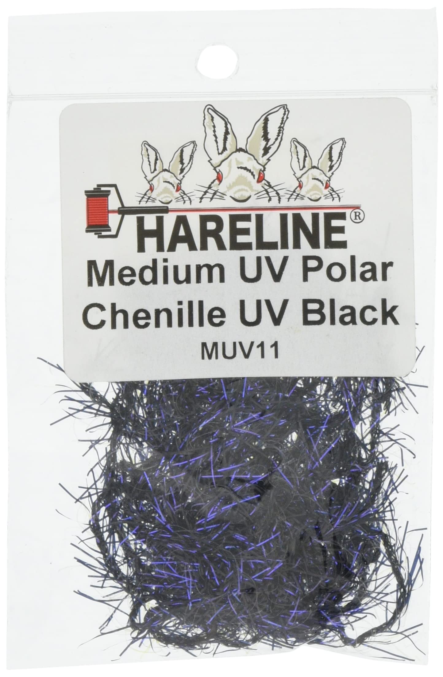 TIEMCO Hairline Dubbing UV Polar Chenille in black 11 glows under UV light.