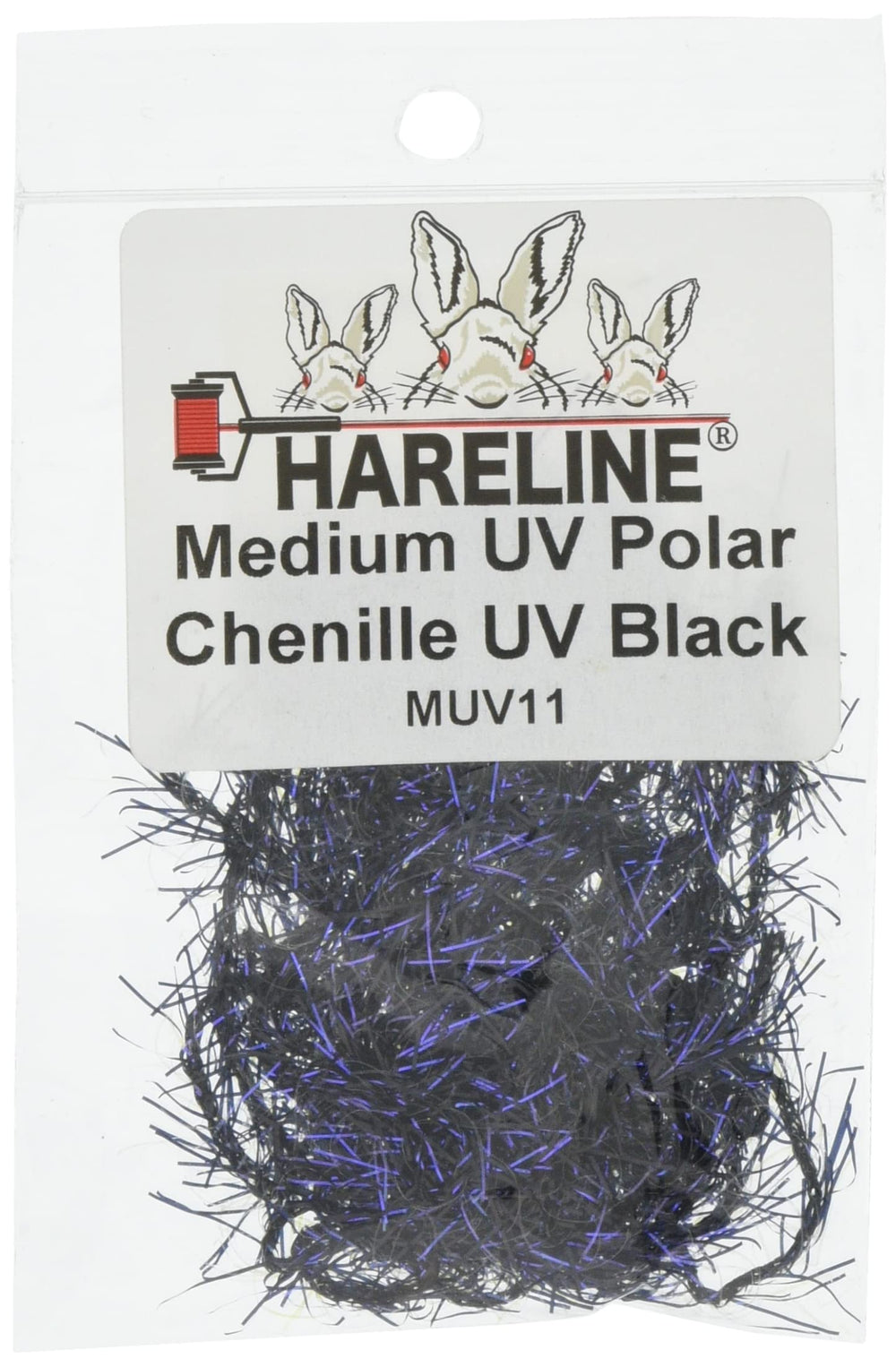 TIEMCO Hairline Dubbing UV Polar Chenille in black 11 glows under UV light.