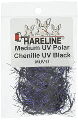 TIEMCO Hairline Dubbing UV Polar Chenille in black 11 glows under UV light.