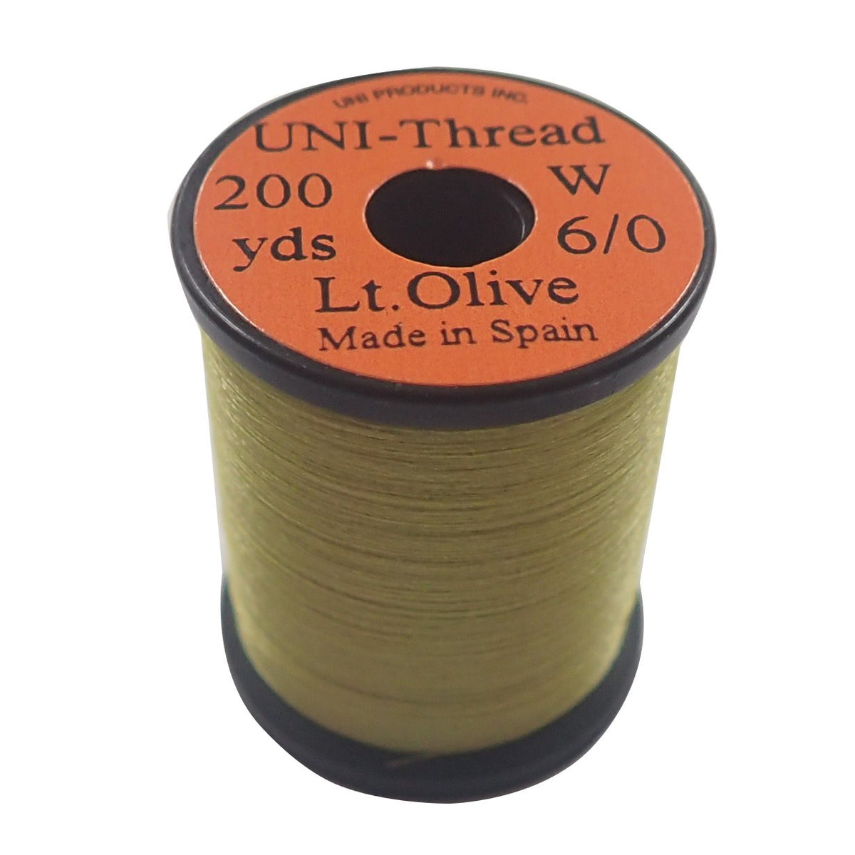 TIEMCO Uni Thread 6/0 light olive spool for durable fly tying.