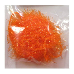 TIEMCO Hareline Polar Chenille Hot Orange pack close-up shows translucent fibers for versatile tying.