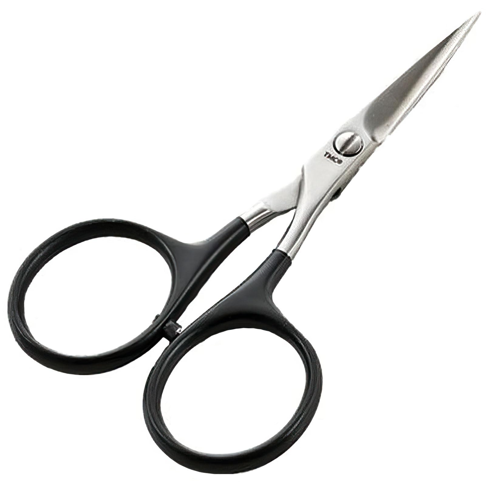 TIEMCO razor scissor with tungsten carbide blades for precise, long-lasting cuts in fly tying.