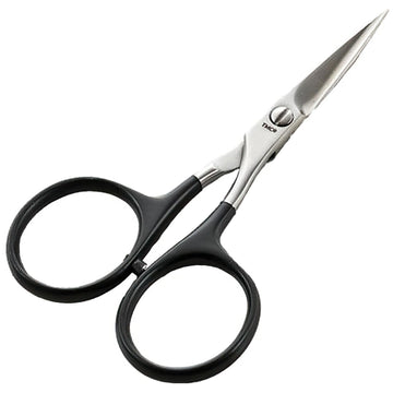 TIEMCO razor scissor with tungsten carbide blades for precise, long-lasting cuts in fly tying.