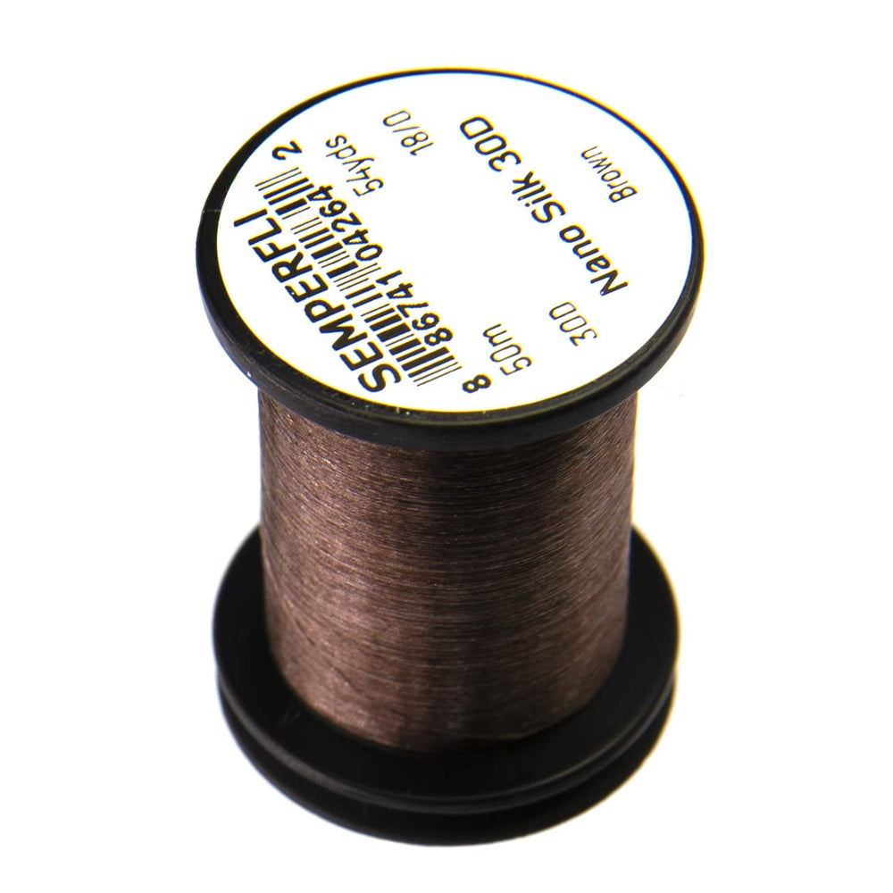 TIEMCO Semperfli Nano Silk 30D closeup reveals ultra-fine diameter for delicate fly tying.