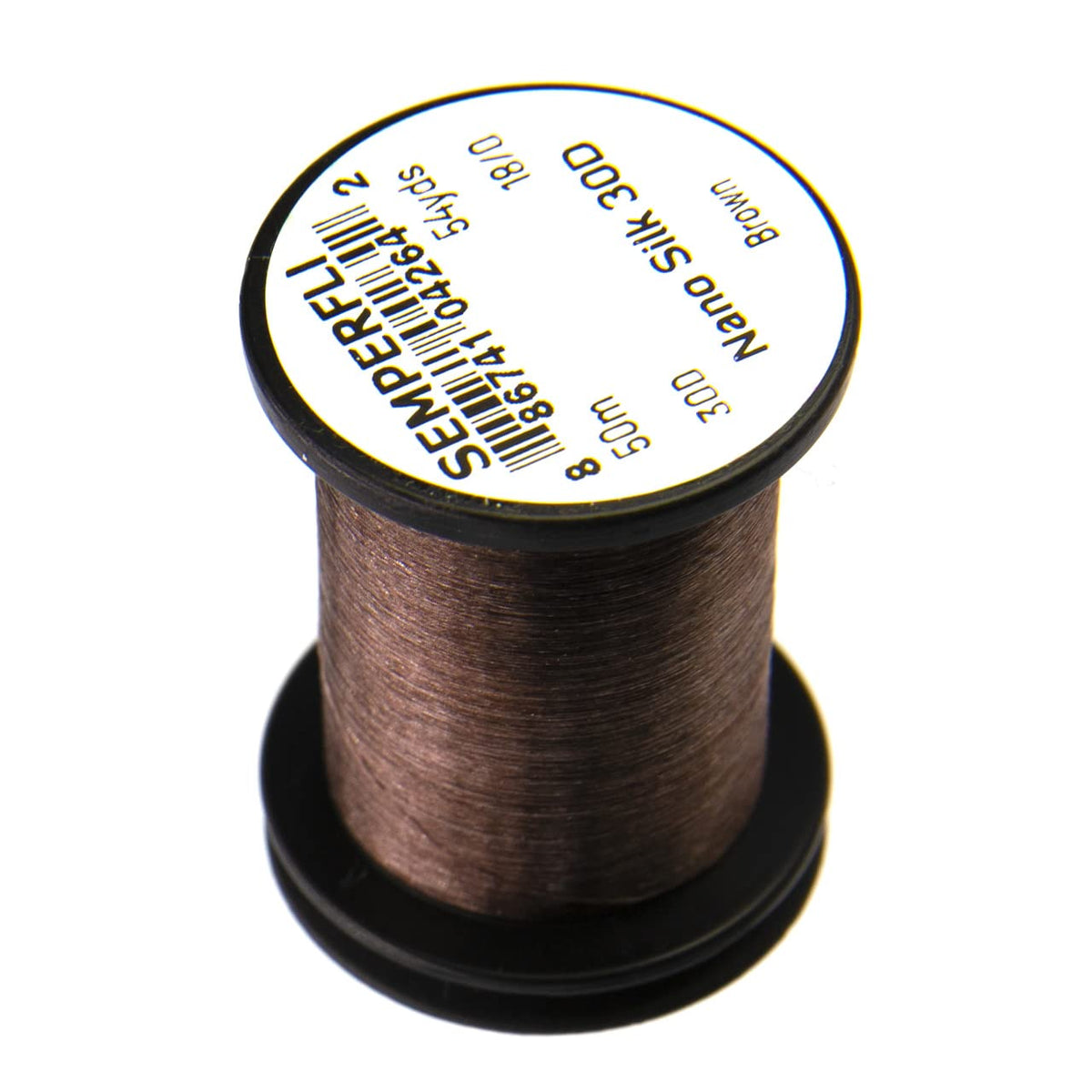 TIEMCO Semperfli Nano Silk 30D closeup reveals ultra-fine diameter for delicate fly tying.