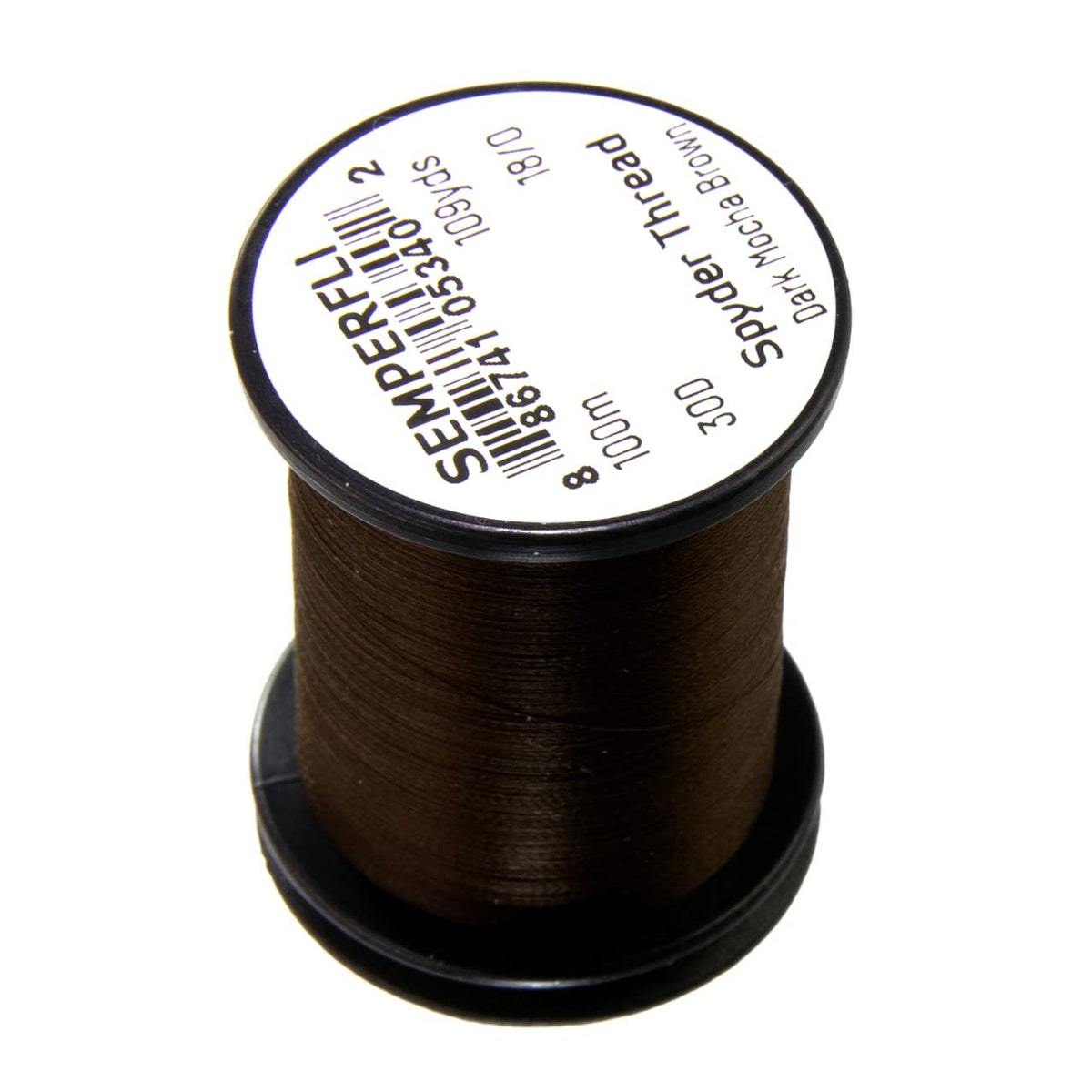 TIEMCO Semperfli Spyder Thread Dark Brown closeup showing ultra-thin translucence ideal for micro fly ties