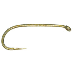 TIEMCO TMC 100Sp-Bl dry fly hook close-up with barbless design for reliable hooksets.