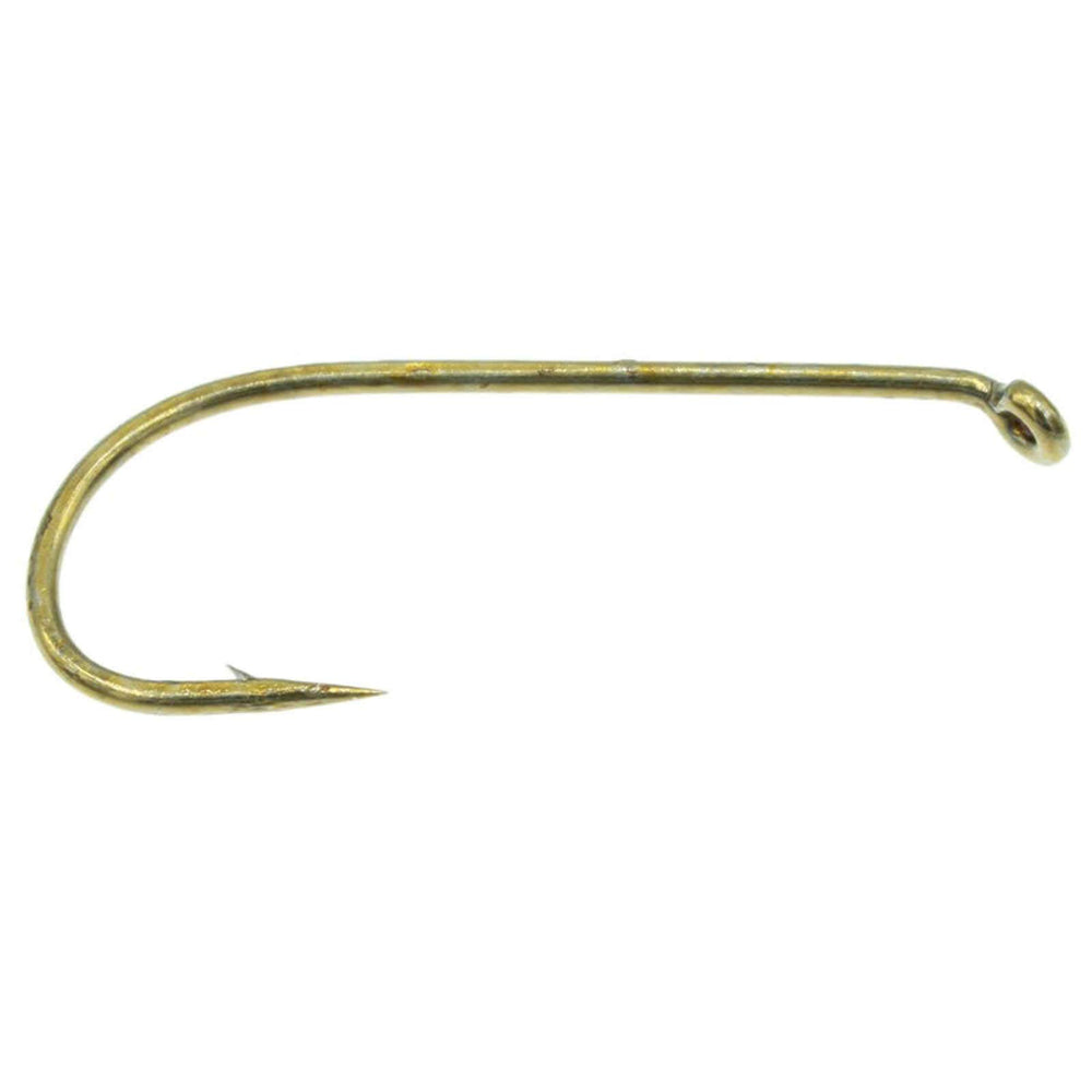 Tiemco TMC 100 hook size 16 close-up in bronze finish for dry fly use
