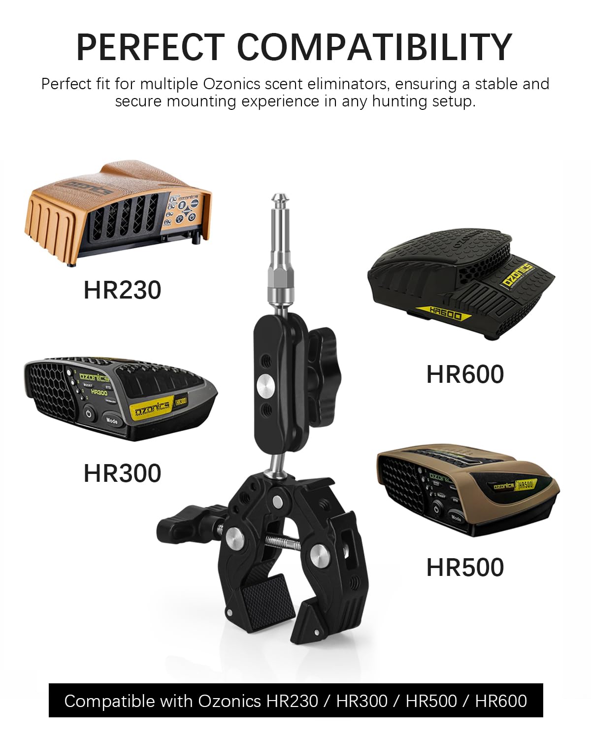 Tiga adjustable clamp mount on HR300 demonstrates precise positioning for scent control