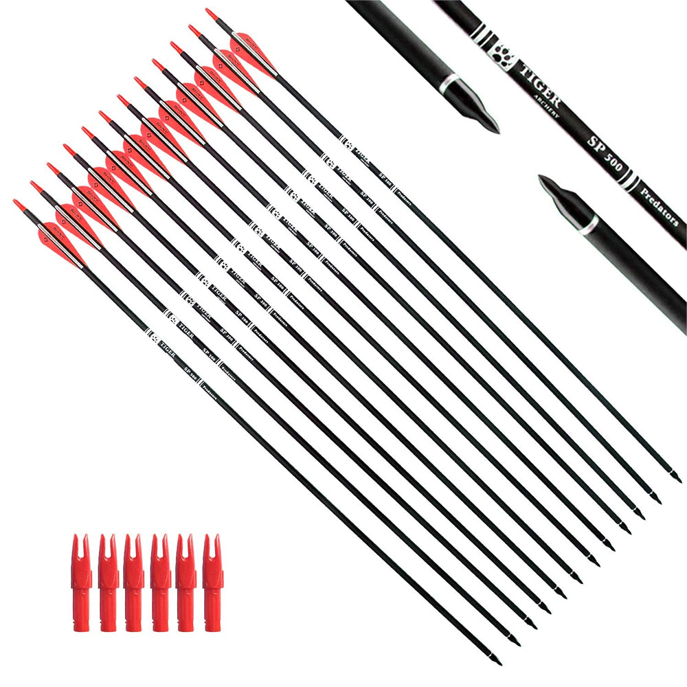 TIGER ARCHERY 30inch carbon arrow with red-white fletching for durable practice sessions