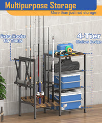 Multi-shelf fishing gear storage with hooks