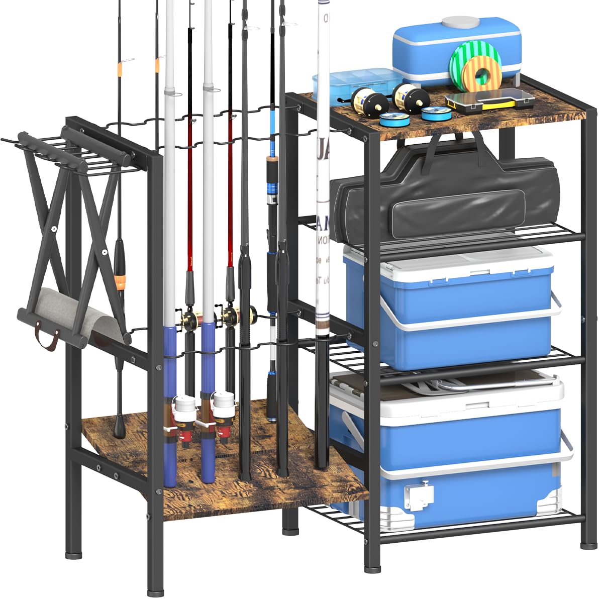 Tigerden 4-tier black fishing rod holder rack