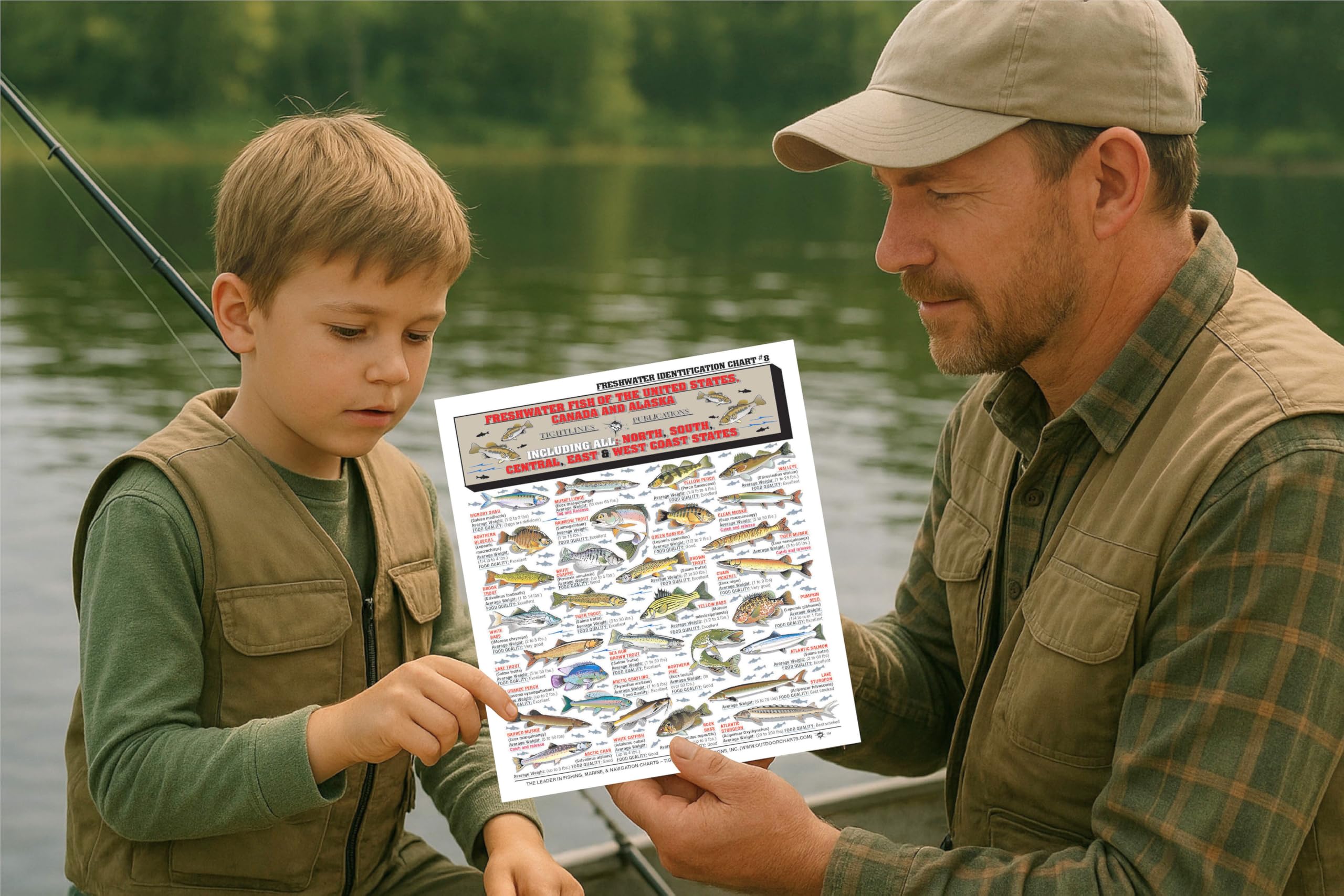 Tightlines Fishermans Freshwater Chart 8 color guide supports easy learning for anglers.