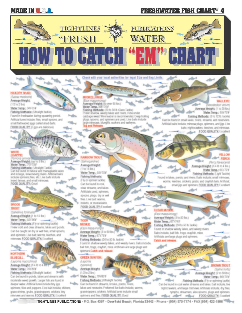 Tightlines Freshwater Chart front double-sided for fast field fish identification