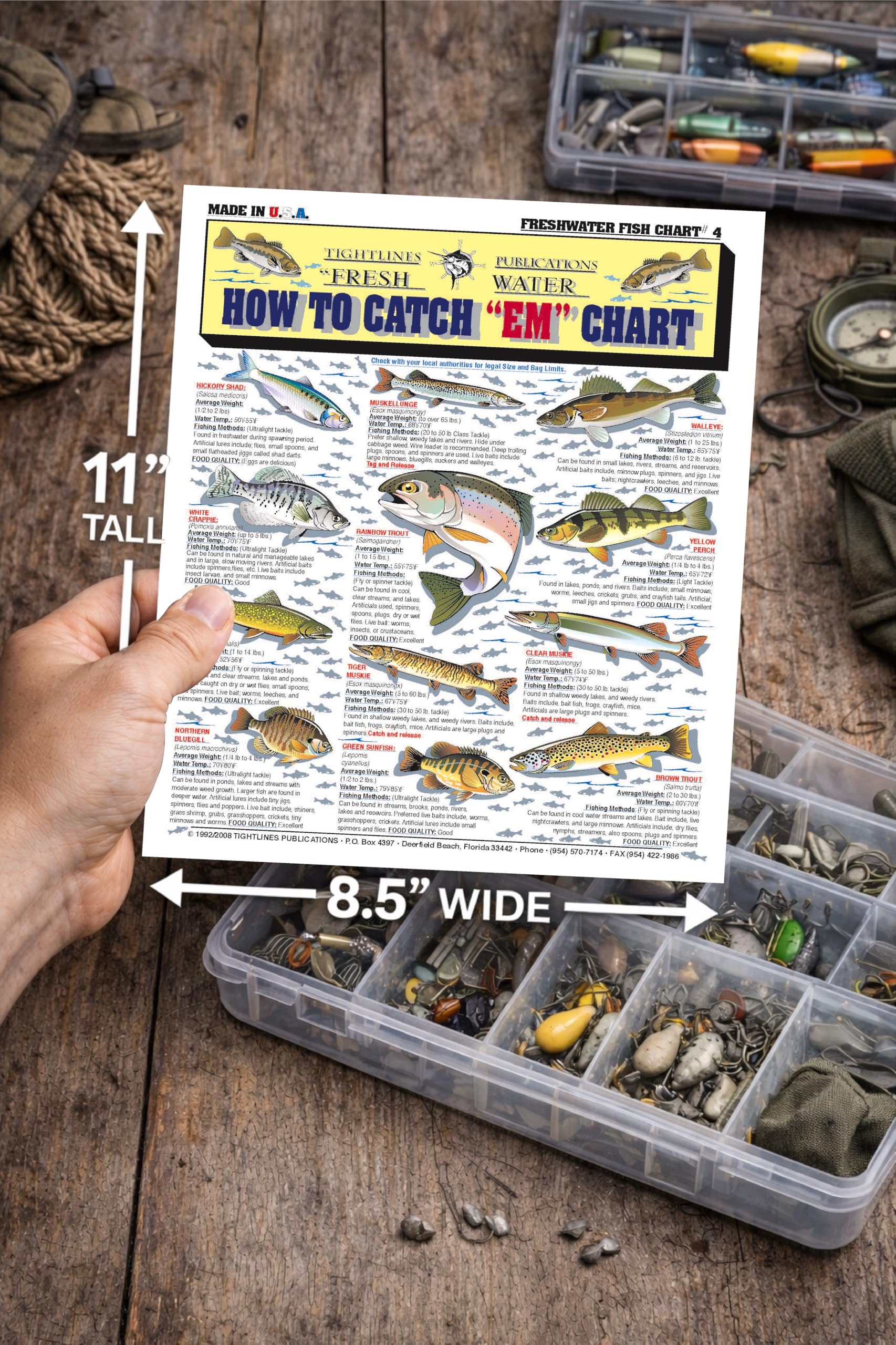 Tightlines Freshwater Chart size weight location info for quick checks