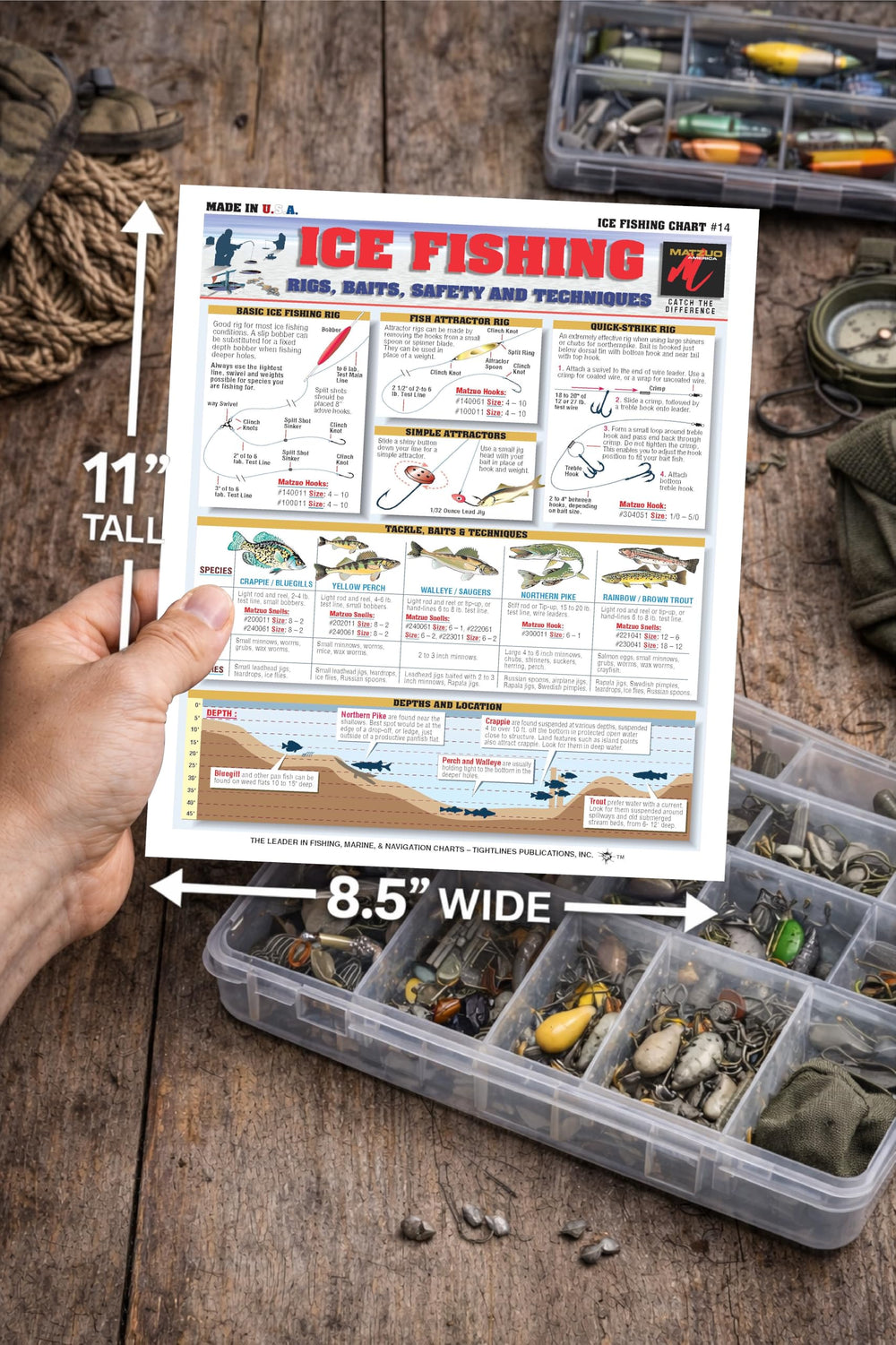Tightlines Ice Fishing Chart 14 waterproof materials stress reliability in harsh winter conditions.