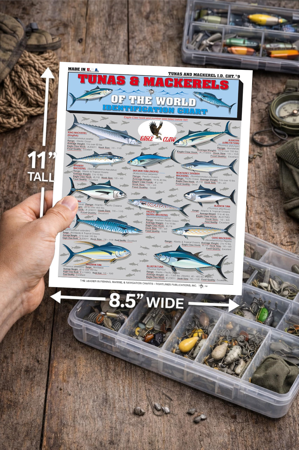 Tightlines Saltwater Chart 9 double-sided — convenient all-in-one ID on deck.