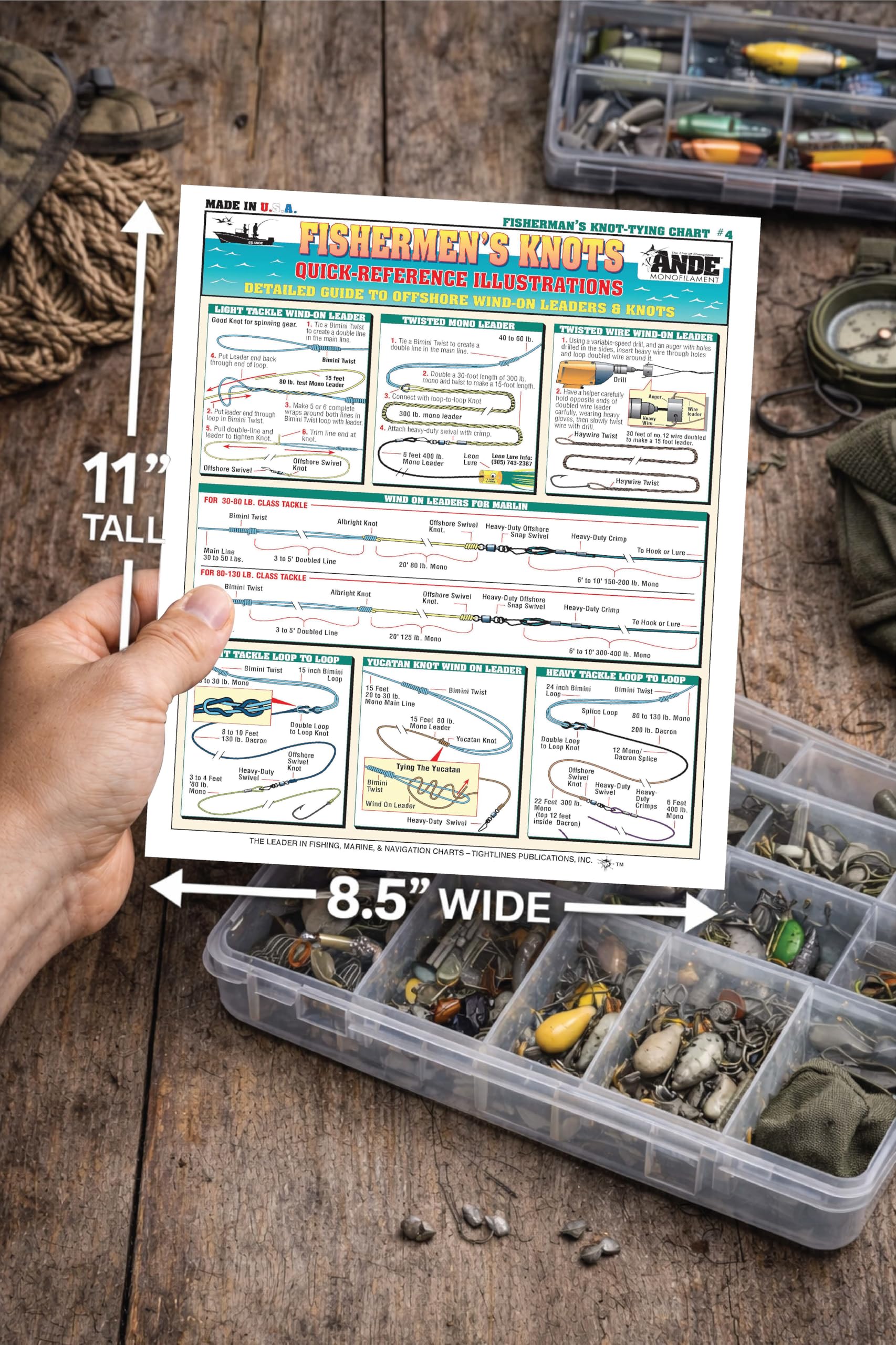 Tightlines Wind-On Leaders Chart #4 knot diagrams help beginners tie accurate knots.