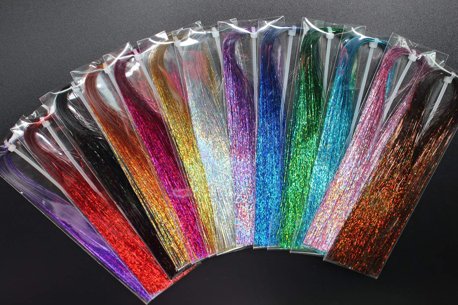 Tigofly 13-pack holographic Flashabou tinsel glittering strands in red and blue