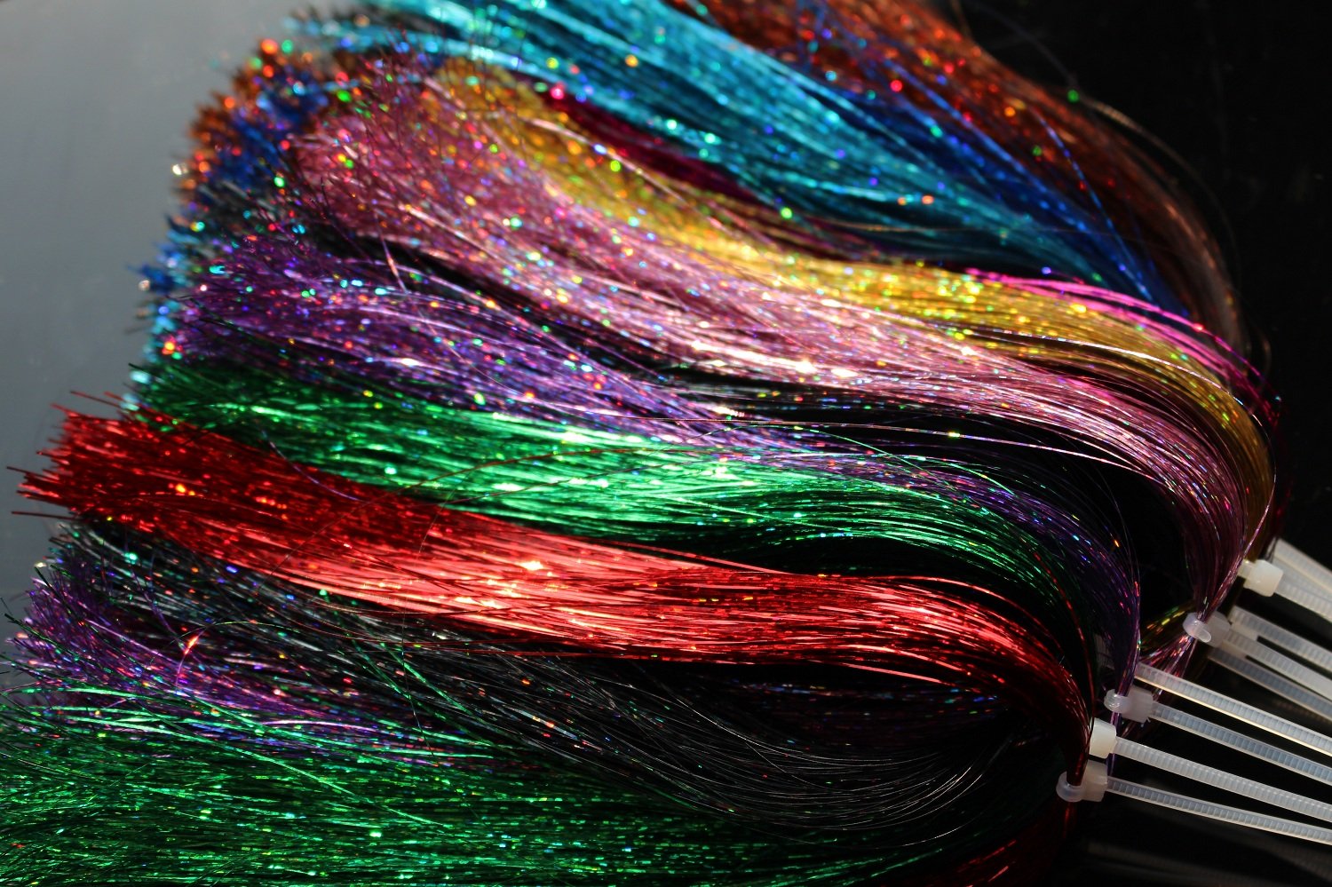 Chrome/silver and gold strands from Tigofly 13-color Flashabou set