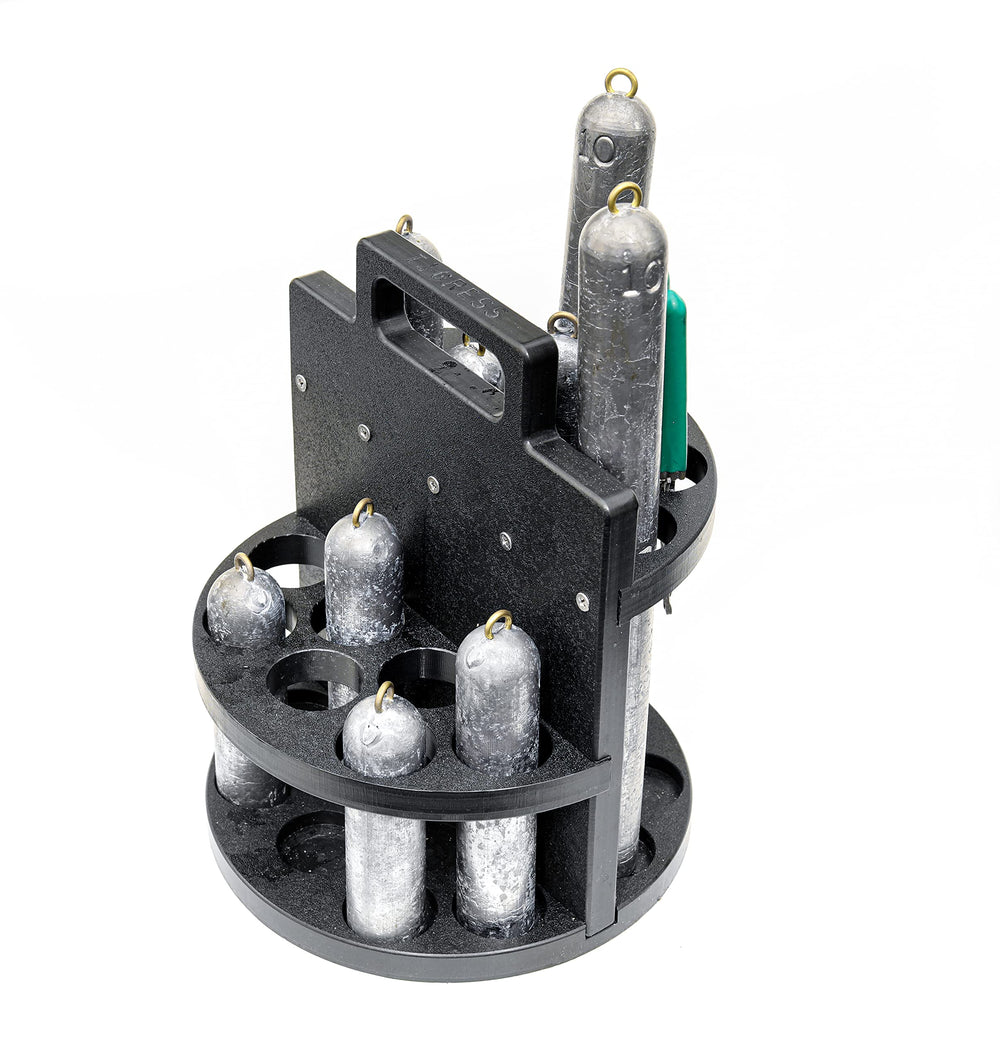 Tigress Deep Drop Bucket Lead Holder secures up to 14 weights on a standard 5-gallon bucket